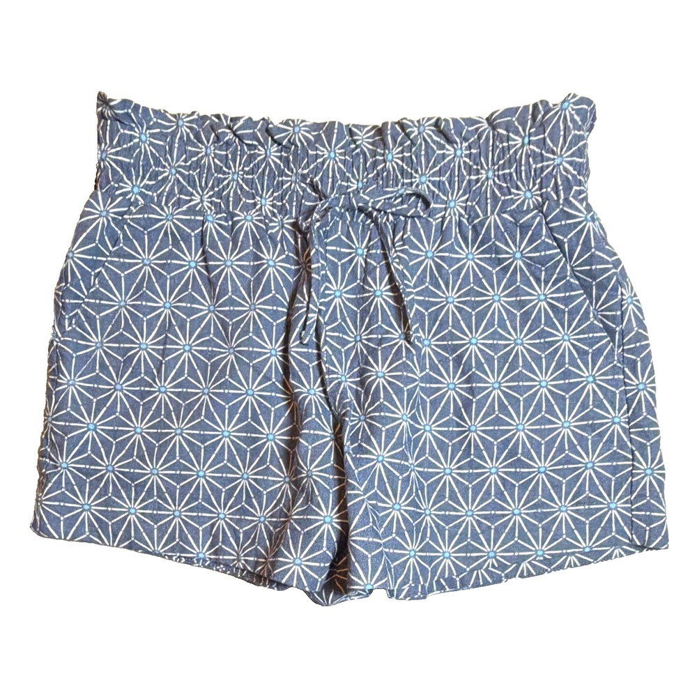 A New Day Women's Paperbag High Rise Shorts Geometric Blue/White Size S